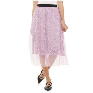 NWOT Elle Mesh Lace Layered Midi Skirt- Purple Lavender Black, Size S
